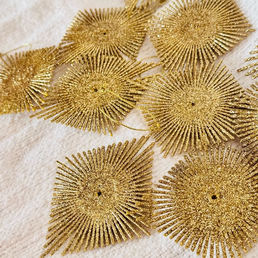 CRATE+BARREL Gold Glitter Starburst Ornaments 13 Pc SET Boho Christmas Tree